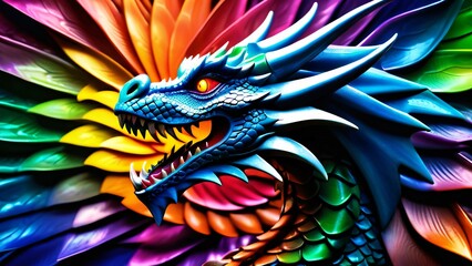 Abstract wonderfully unfolds, a colorful Dragon in an unbelievably amazing 3D; close-up reveals a perfect, bright, and magical background.