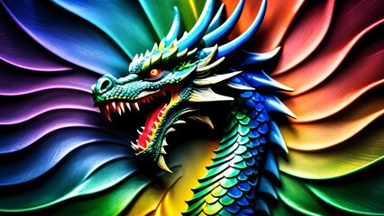 Abstractly magnificent, a colorful Dragon in an unbelievably awesome 3D; rich colors dance on a spectacularly bright background.