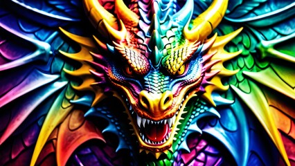 Fototapeta na wymiar Abstract perfection, a colorful Dragon in an incredibly awesome 3D; colorful curves on a wonderfully bright background.
