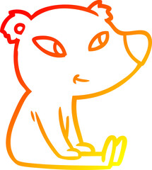 warm gradient line drawing cute cartoon bear sitting