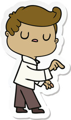 sticker of a cartoon aloof man pointing finger