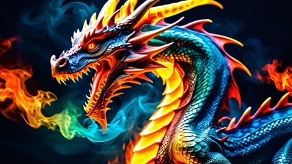 Abstract perfection, a colorful Dragon in an incredibly awesome 3D; colorful curves on a wonderfully bright background.
