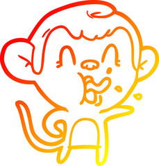 warm gradient line drawing crazy cartoon monkey