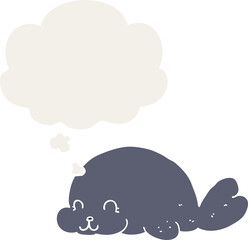 cute cartoon seal and thought bubble in retro style