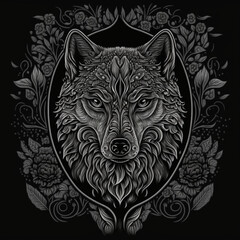 Obraz premium Ornate T-shirt print: wolf with ornament.