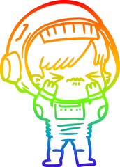 rainbow gradient line drawing cartoon astronaut woman