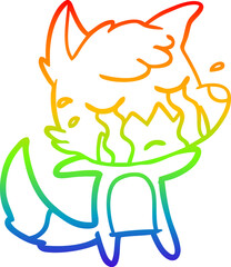 rainbow gradient line drawing crying fox cartoon
