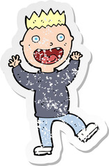 retro distressed sticker of a cartoon crazy happy man