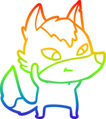 rainbow gradient line drawing friendly cartoon wolf