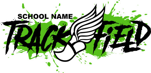 track and field team design with winged foot for school, college or league sports