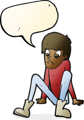 cartoon boy sitting on floor with speech bubble
