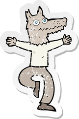 retro distressed sticker of a cartoon wolf man