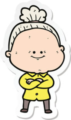 sticker of a cartoon happy old woman
