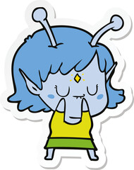sticker of a cartoon alien girl