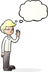 cartoon arrogant boy with thought bubble