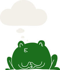 cute cartoon frog and thought bubble in retro style