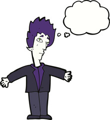cartoon vampire man with thought bubble