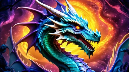 Abstract perfection, a colorful Dragon in an incredibly awesome 3D; colorful curves on a wonderfully bright background.