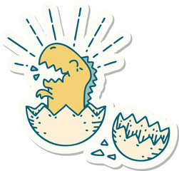 sticker of tattoo style hatching dinosaur