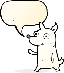 cartoon little dog waving with speech bubble