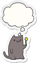 cute cartoon cat and thought bubble as a printed sticker