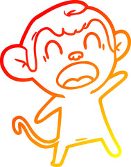 warm gradient line drawing shouting cartoon monkey