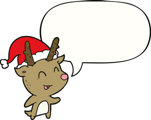 cartoon christmas reindeer and speech bubble