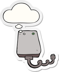 cartoon hard drive and thought bubble as a printed sticker