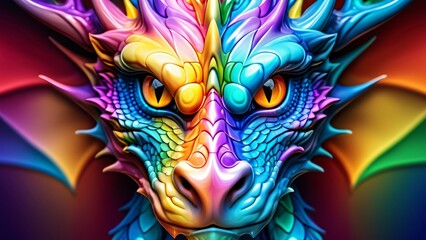 Abstractly incredible, a colorful Dragon in a wonderfully fantastical close-up; inspiring rich colors on a spectacularly bright background.