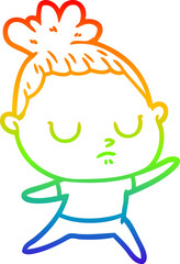 rainbow gradient line drawing cartoon calm woman