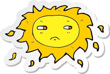 sticker of a cartoon sad sun