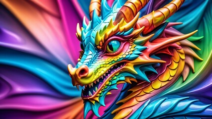Abstract perfection, a colorful Dragon in an incredibly awesome 3D; colorful curves on a wonderfully bright background.