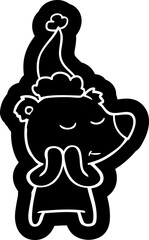 happy cartoon icon of a polar bear wearing santa hat