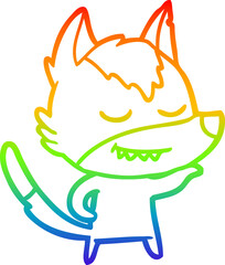 Obraz premium rainbow gradient line drawing friendly cartoon wolf
