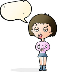 cartoon bored woman waiting with speech bubble