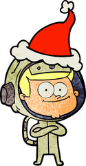 happy astronaut textured cartoon of a wearing santa hat