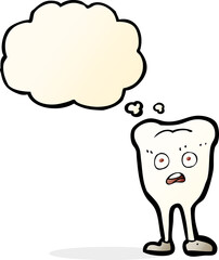 cartoon yellowing  tooth with thought bubble