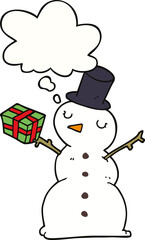 cartoon snowman and thought bubble