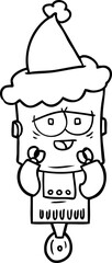 line drawing of a robot wearing santa hat
