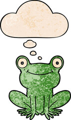 cartoon frog and thought bubble in grunge texture pattern style