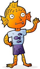 cartoon waving fish boy