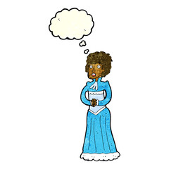 cartoon shocked victorian woman with thought bubble
