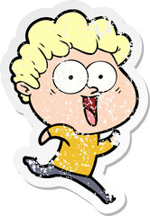 distressed sticker of a excited man cartoon