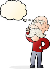 cartoon annoyed old man with thought bubble