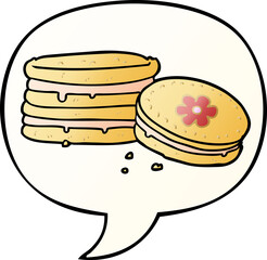 cartoon biscuit and speech bubble in smooth gradient style