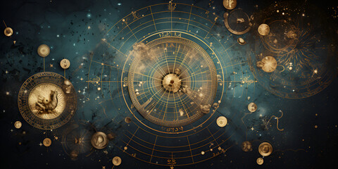Abstract mystic astrology dark background  - obrazy, fototapety, plakaty