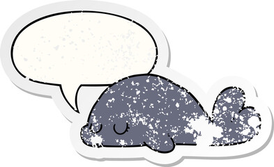 cute cartoon seal and speech bubble distressed sticker