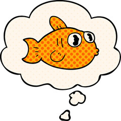cartoon fish and thought bubble in comic book style