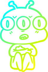 cold gradient line drawing cartoon three eyed alien