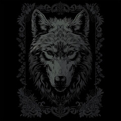 Naklejka premium Ornate T-shirt print: wolf with ornament.